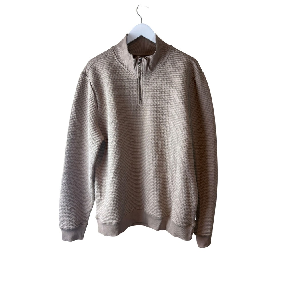Peter Werth Farnell Mens Tan Beige Textured Waffle Knit 1/4 Zip Pullover Size L